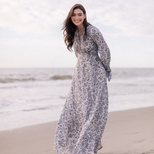 Gal Meets Glam Collection Florence Tie Sleeve Floral Print Maxi Dress